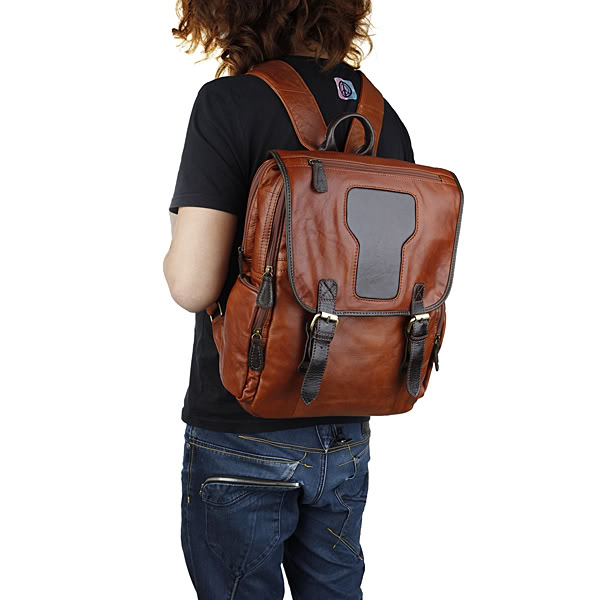 Cowboy Vintage Real Leather Brown Laptop Backpack Bookbag on Luulla